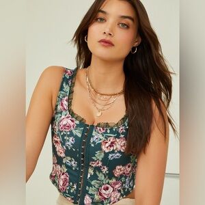 Altar'd State Floral Corset Top - Green and Pink